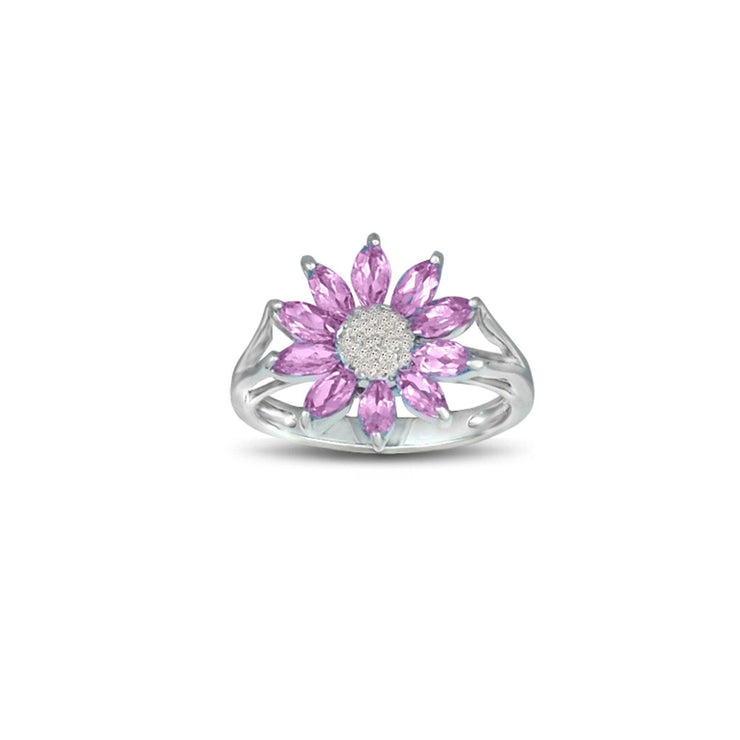 Created Pink Sapphire and Diamond Accent Flower Ring in Silver - jewelerize.com