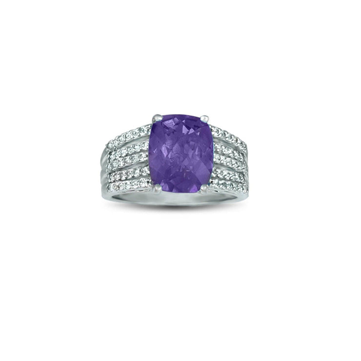 Amethyst and White Topaz Fashion Silver Ring - jewelerize.com