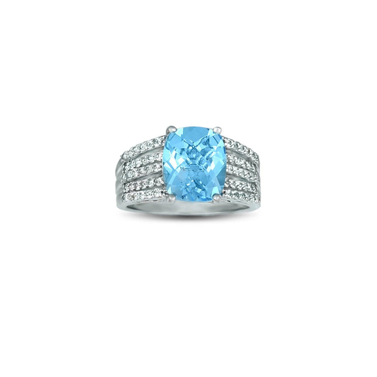 Blue Topaz and White Topaz Fashion Silver Ring - jewelerize.com