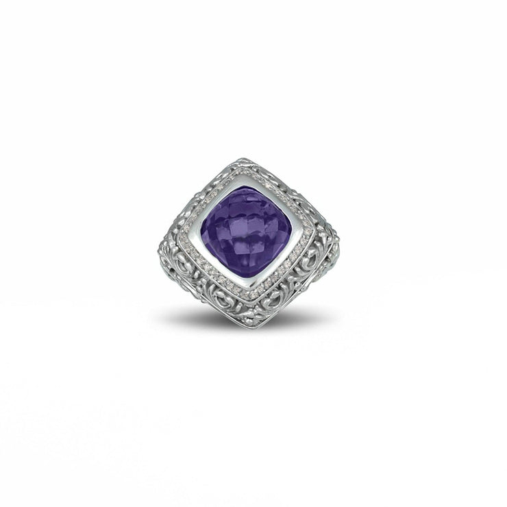 Amethyst and Diamond Fashion Silver Ring - jewelerize.com