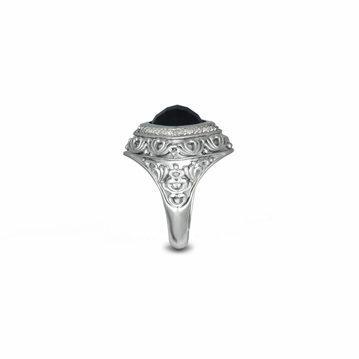 Black Onyx and Diamond Fashion Silver Ring - jewelerize.com