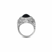Black Onyx and Diamond Fashion Silver Ring - jewelerize.com