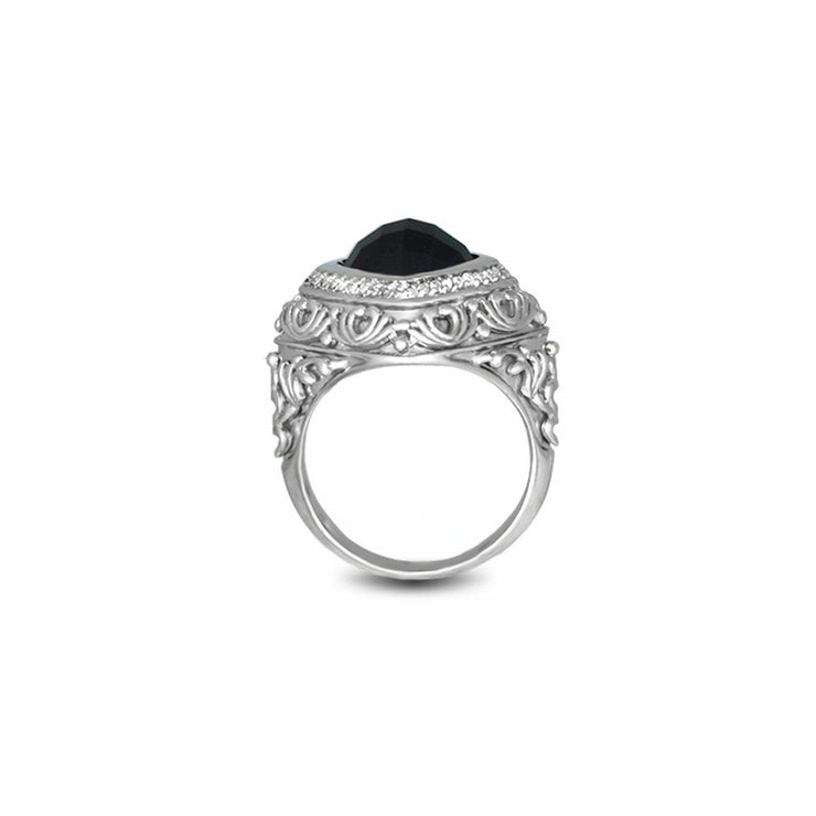 Black Onyx and Diamond Fashion Silver Ring - jewelerize.com