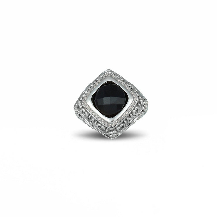 Black Onyx and Diamond Fashion Silver Ring - jewelerize.com