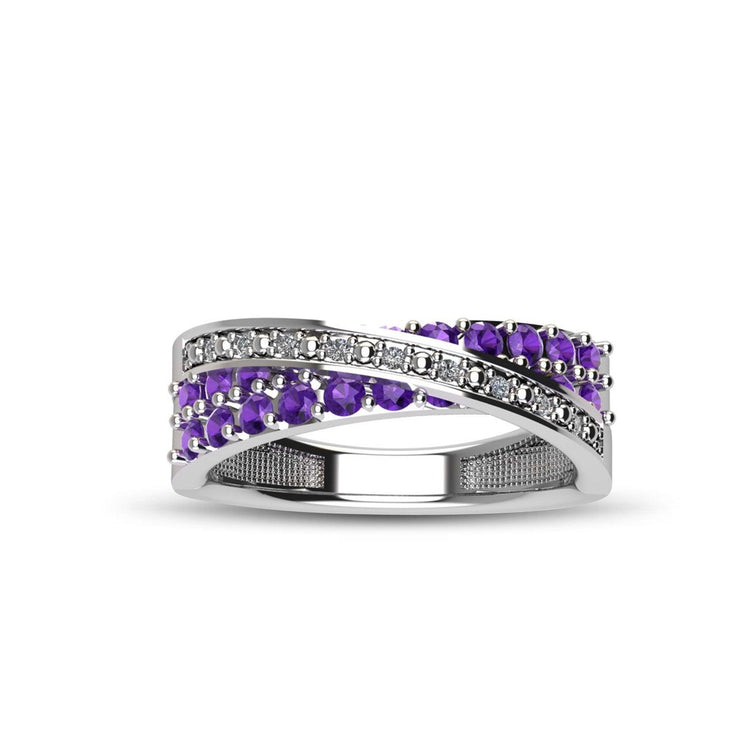 Amethyst and Diamond Fashion Silver Ring - jewelerize.com