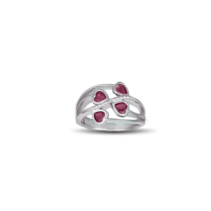 Created Ruby and Diamond Heart Silver Ring - jewelerize.com