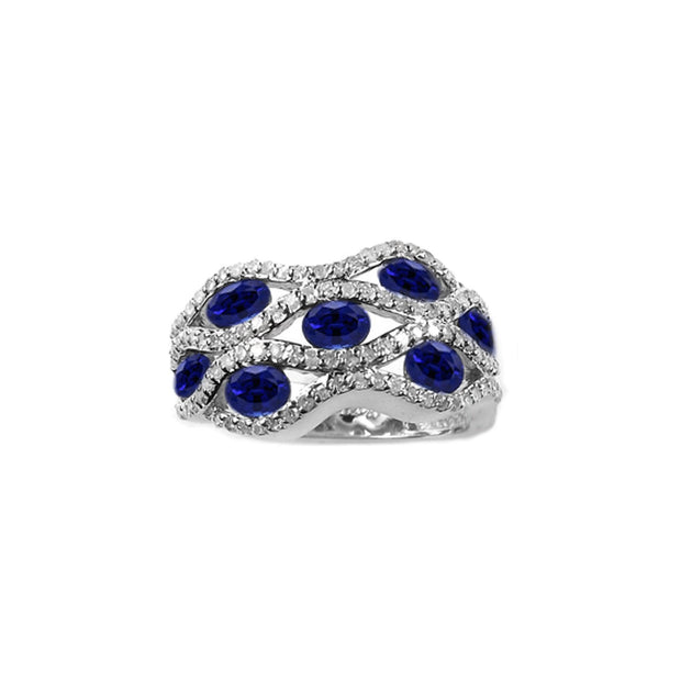 Created Blue and White Sapphire Estate Ring - jewelerize.com
