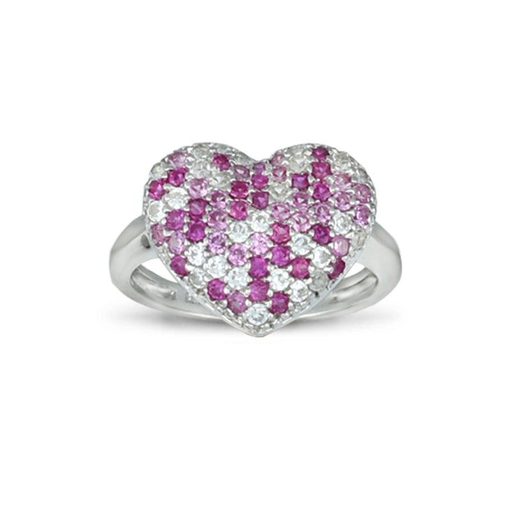 Created Ruby, Created Pink and White Sapphire Heart Ring - jewelerize.com