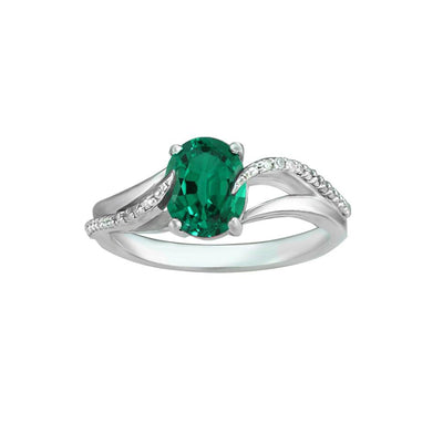 Created Emerald and Diamond Accent Silver Ring - jewelerize.com