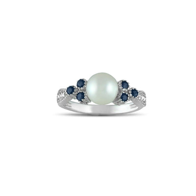Sapphire, Pearl and Diamond Accent Silver Ring - jewelerize.com