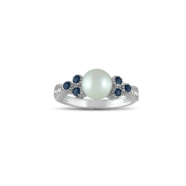 Sapphire, Pearl and Diamond Accent Silver Ring - jewelerize.com
