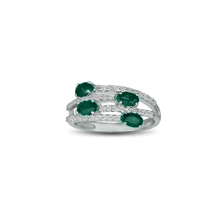 Created Emerald and Created White Sapphire Silver Ring - jewelerize.com
