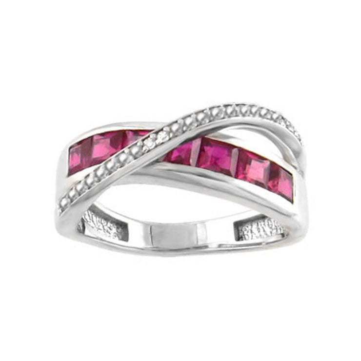 Created Ruby and Diamond Accent Silver Ring - jewelerize.com