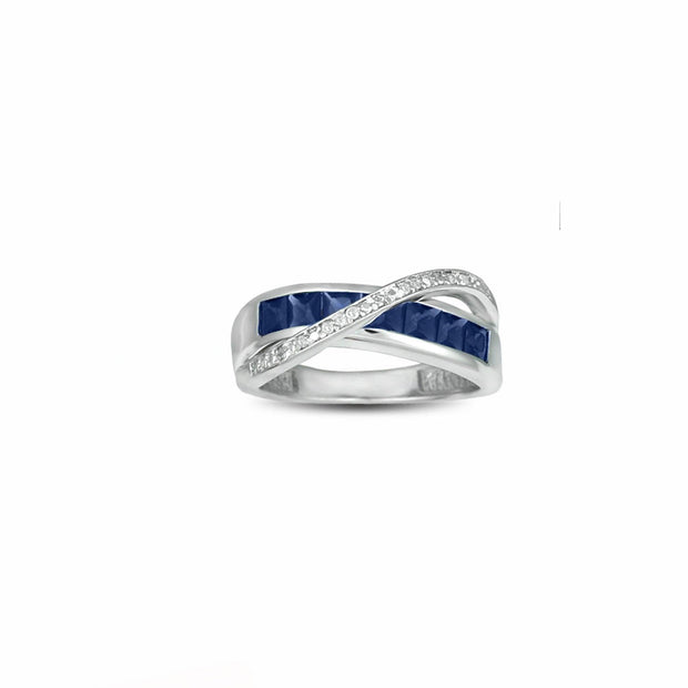Created Sapphire and Diamond Accent Silver Ring - jewelerize.com