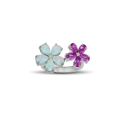 Created Opal and Created Pink Sapphire Flower Ring - jewelerize.com