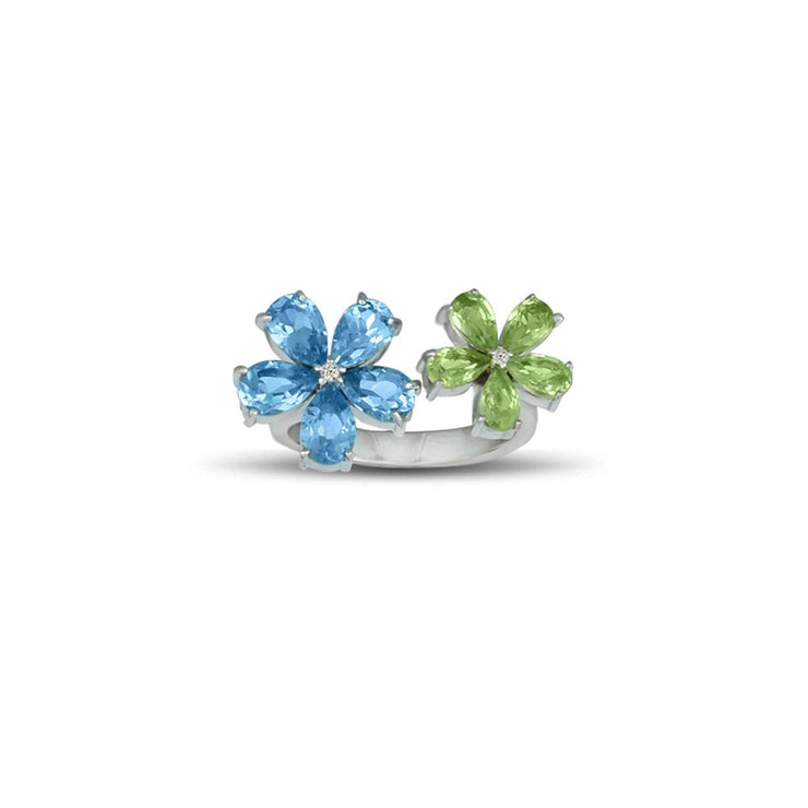 Peridot and Blue Topaz Flower Ring in Silver - jewelerize.com