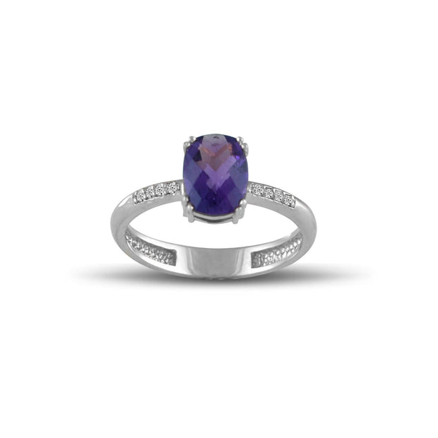 White Gold Amethyst Ring - 10K White Gold Amethyst and Diamond Accent Ring - jewelerize.com