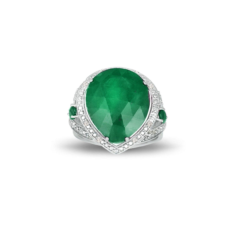 Genuine Emerald and Diamond Accent Silver Ring - jewelerize.com