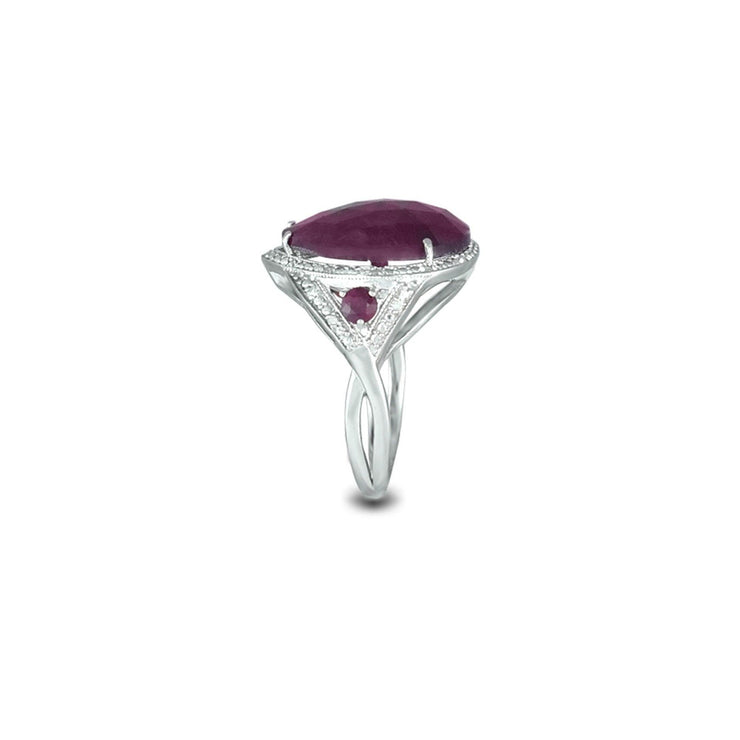 Genuine Ruby and Diamond Accent Silver Ring - jewelerize.com