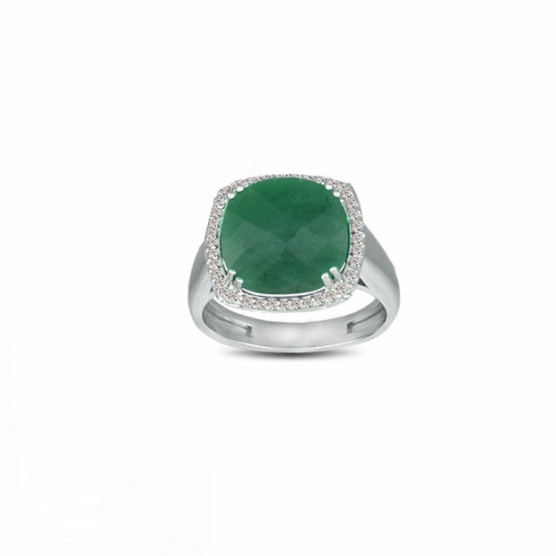 Genuine Emerald and Diamond Accent Silver Ring - jewelerize.com