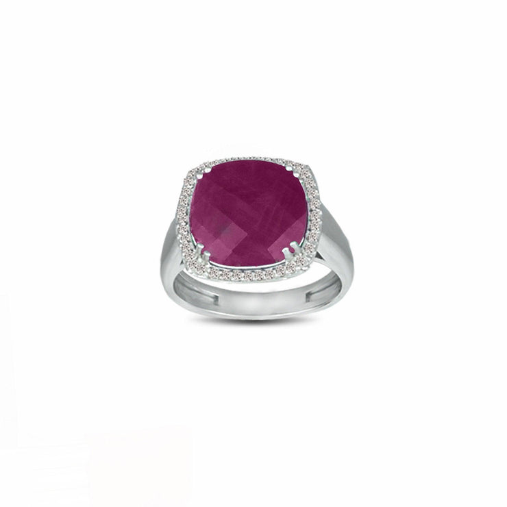 Genuine Ruby and Diamond Accent Silver Ring - jewelerize.com