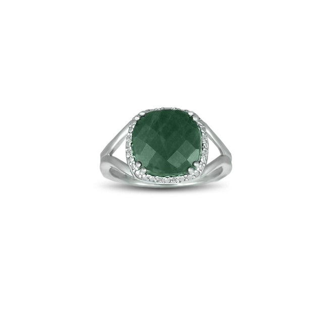 Genuine Emerald and Diamond Accent Silver Ring - jewelerize.com