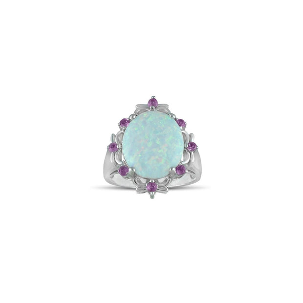 Created Opal and Created Pink Sapphire Silver Ring - jewelerize.com
