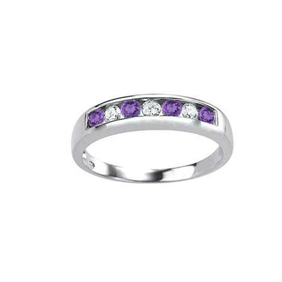 10k White Gold Amethyst and Diamond Band Ring - jewelerize.com