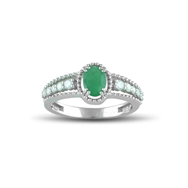 10K White Gold Emerald and Diamond Accent Fashion Ring - jewelerize.com