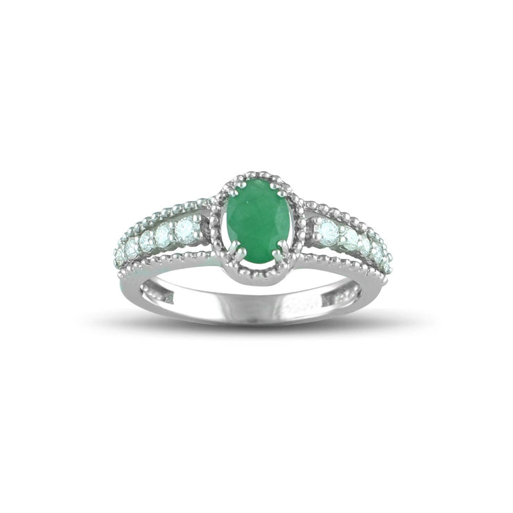 10K White Gold Emerald and Diamond Accent Fashion Ring - jewelerize.com