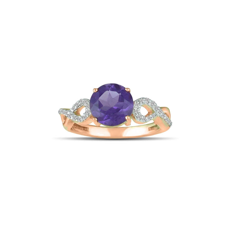 Amethyst Gold Ring - 10K Rose Gold Amethyst and Diamond Accent Fashion Ring - jewelerize.com