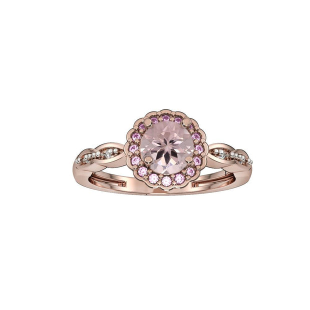 10k Rose Gold Morganite, Created Pink Sapphire and Diamond Ring - jewelerize.com