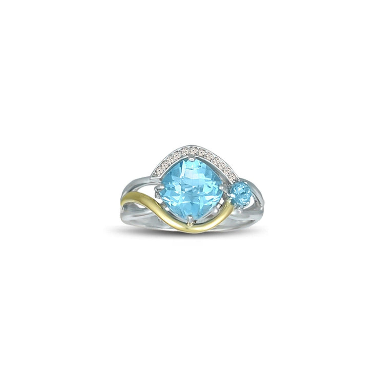 Blue Topaz and Diamond Accent Ring in Silver & 10K - jewelerize.com