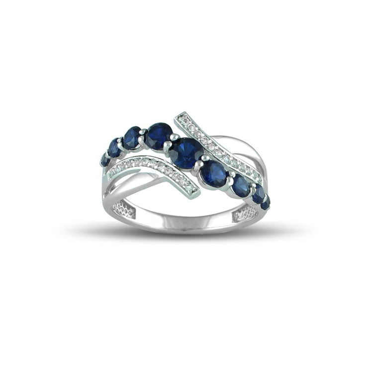 10K White Gold Created Sapphire and Diamond Accent Fashion Ring - jewelerize.com