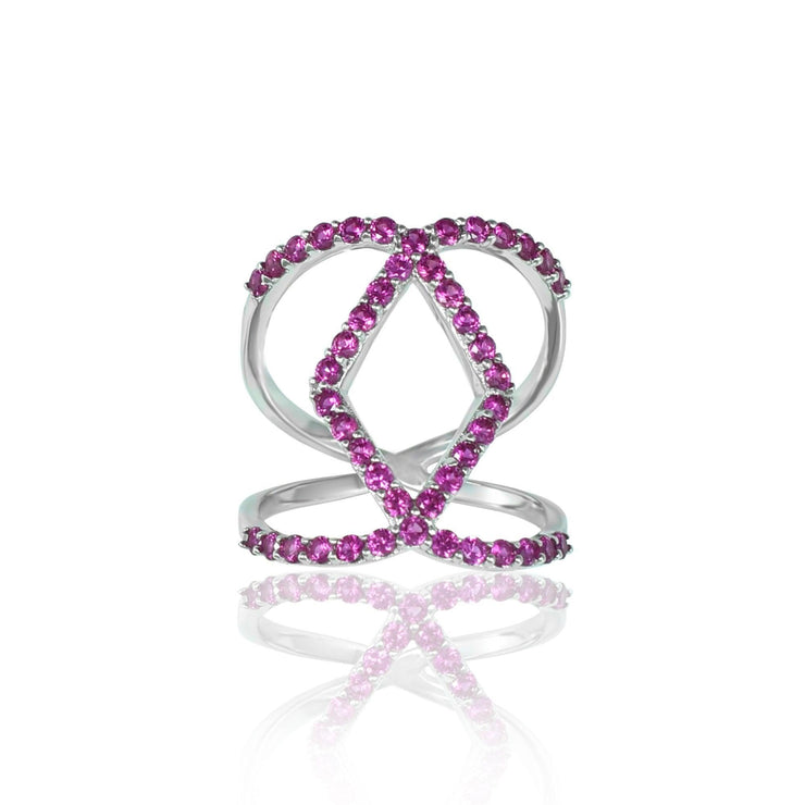 Created Ruby Geometric Fashion Ring in Sterling Silver - jewelerize.com