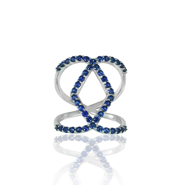 Created Sapphire Geometric Fashion Ring in Sterling Silver - jewelerize.com