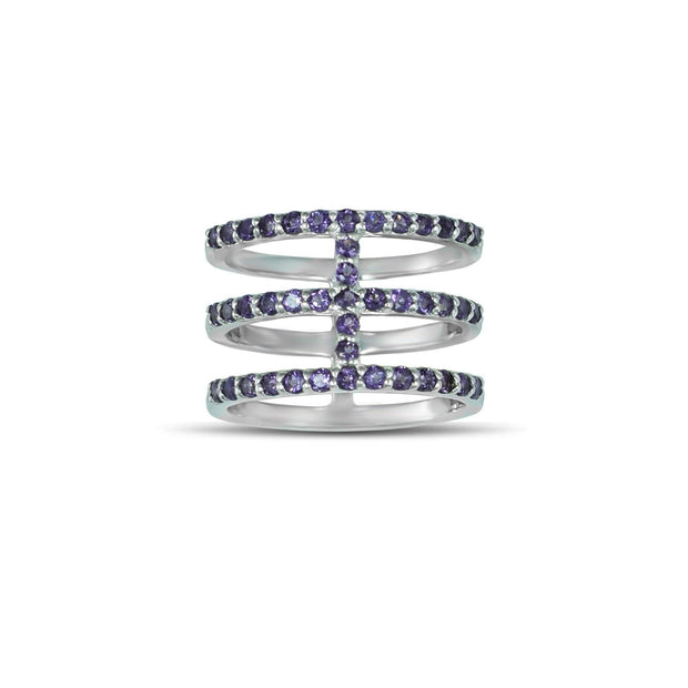 Amethyst Geometric Ring - Three Row Fashion Amethyst Ring in Silver - jewelerize.com