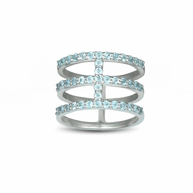 Blue Topaz Three Row Geo Ring in Sterling Silver - jewelerize.com