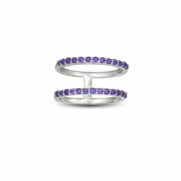 Amethyst Geometric Ring - Two Row Fashion Amethyst Ring in Silver - jewelerize.com