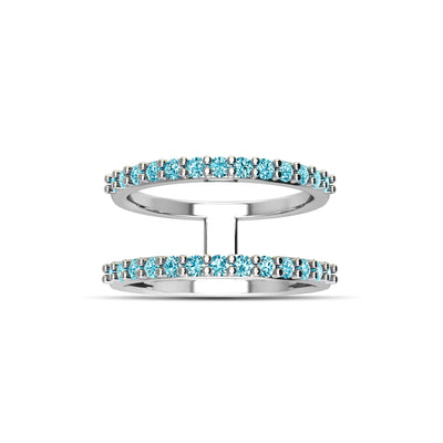 Blue Topaz Geometric Ring - Two Row Fashion Blue Topaz Ring in Silver - jewelerize.com