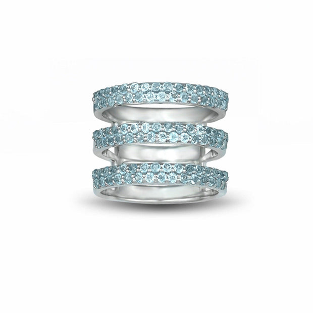 Blue Topaz Three Row Geo Ring in Sterling Silver - jewelerize.com