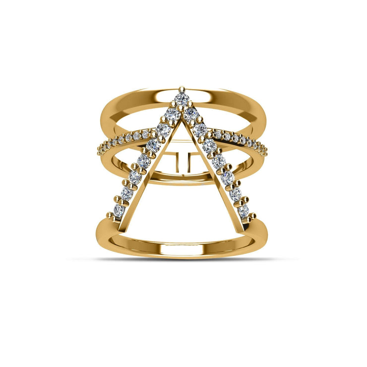 Gold Plated Cubic Zirconia Fashion Geometric Ring in Sterling Silver - jewelerize.com