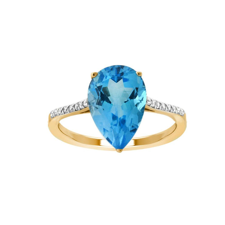 10k Yellow Gold Blue Topaz and Diamond Ring - jewelerize.com