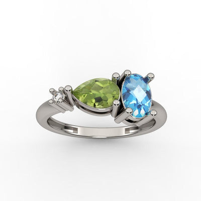 10k White Gold Blue Topaz, Peridot and Diamond Ring - jewelerize.com