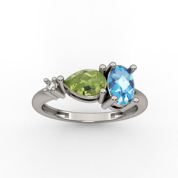 10k White Gold Blue Topaz, Peridot and Diamond Ring - jewelerize.com